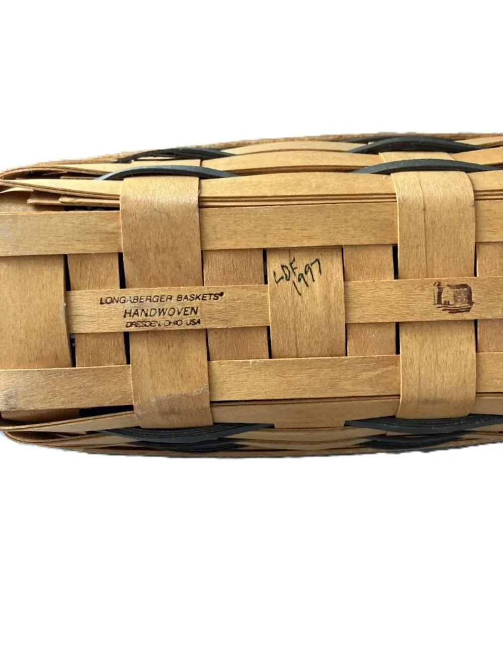 1997 Longaberger Cracker Basket with Classic Blue Liner and Handles